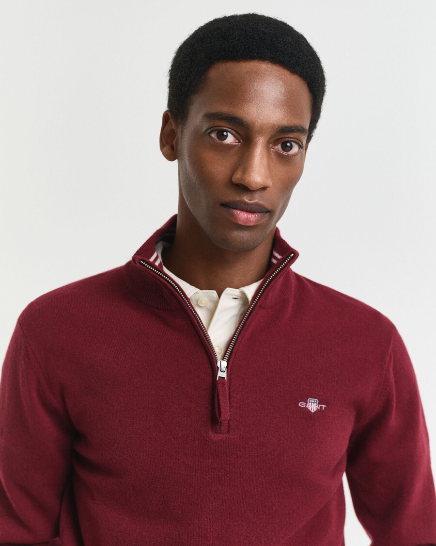 maglione con mezza zip in lana dagnello superfine - rosso arricciato
