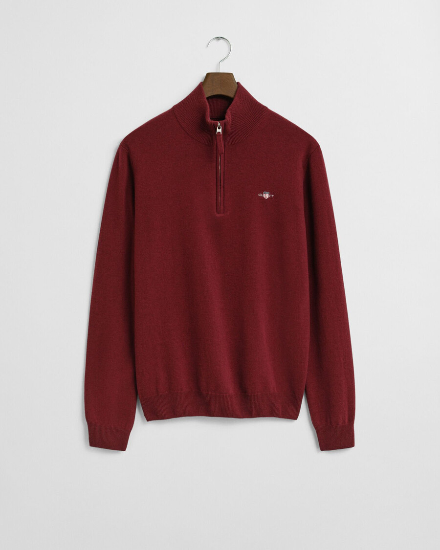 maglione con mezza zip in lana dagnello superfine - rosso arricciato