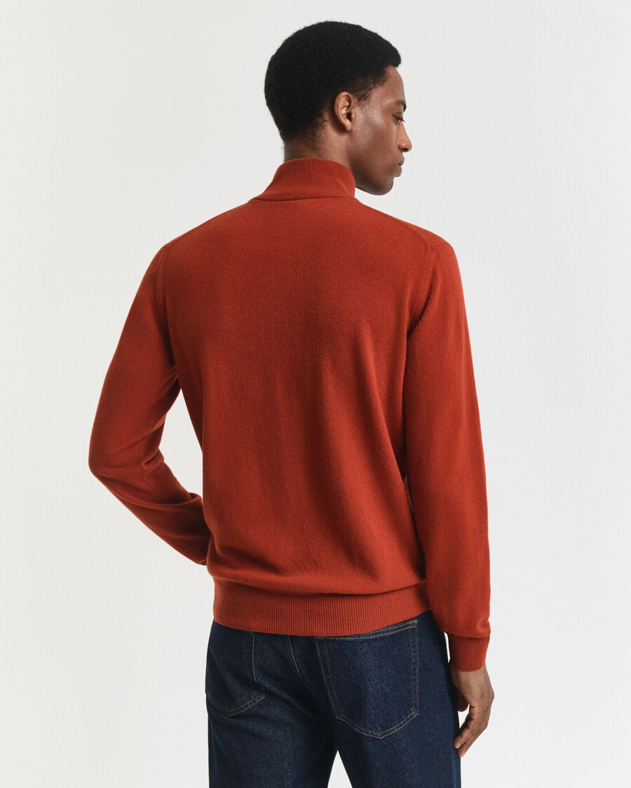 maglione con mezza zip in lana dagnello superfine - modern rust