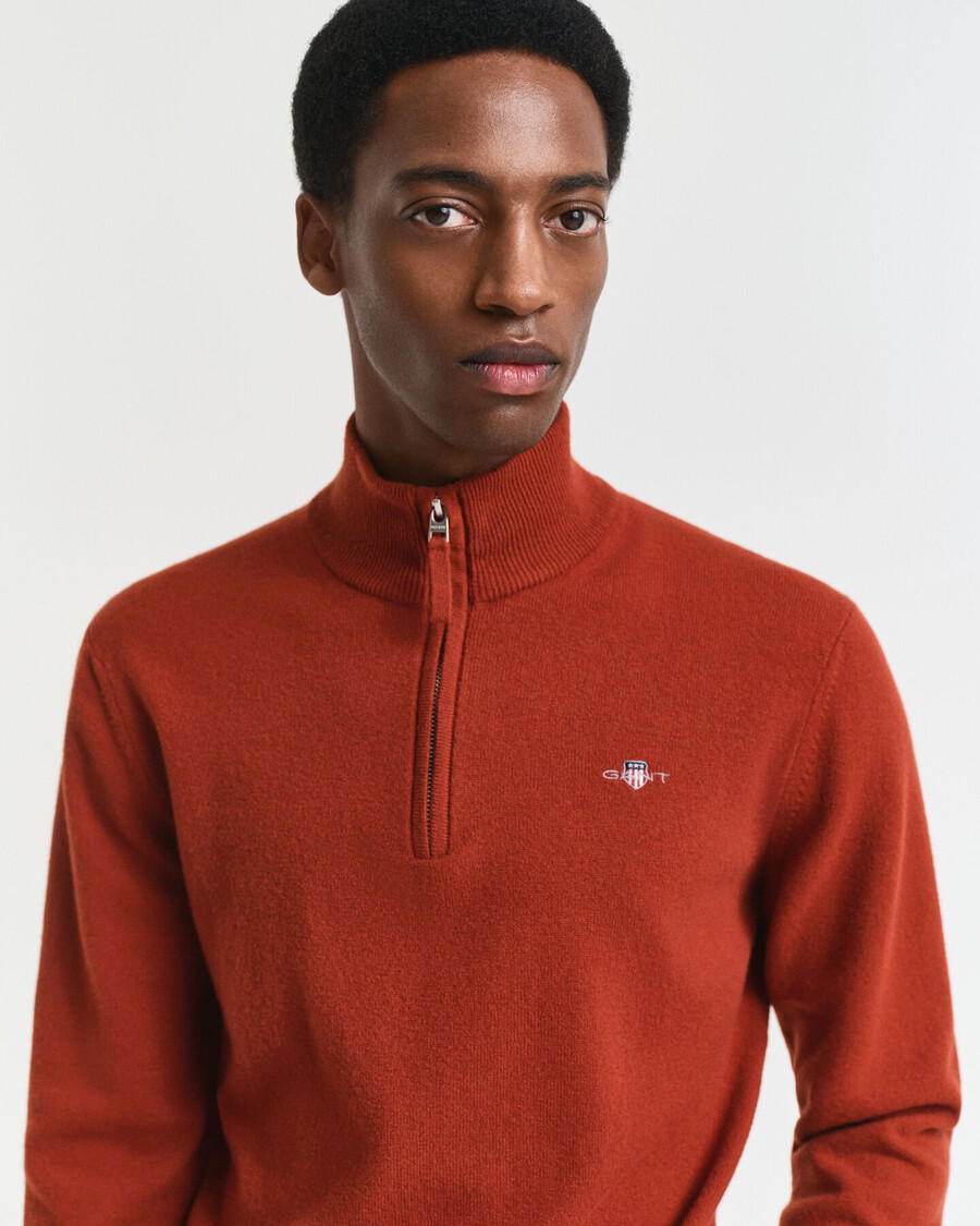 maglione con mezza zip in lana dagnello superfine - modern rust