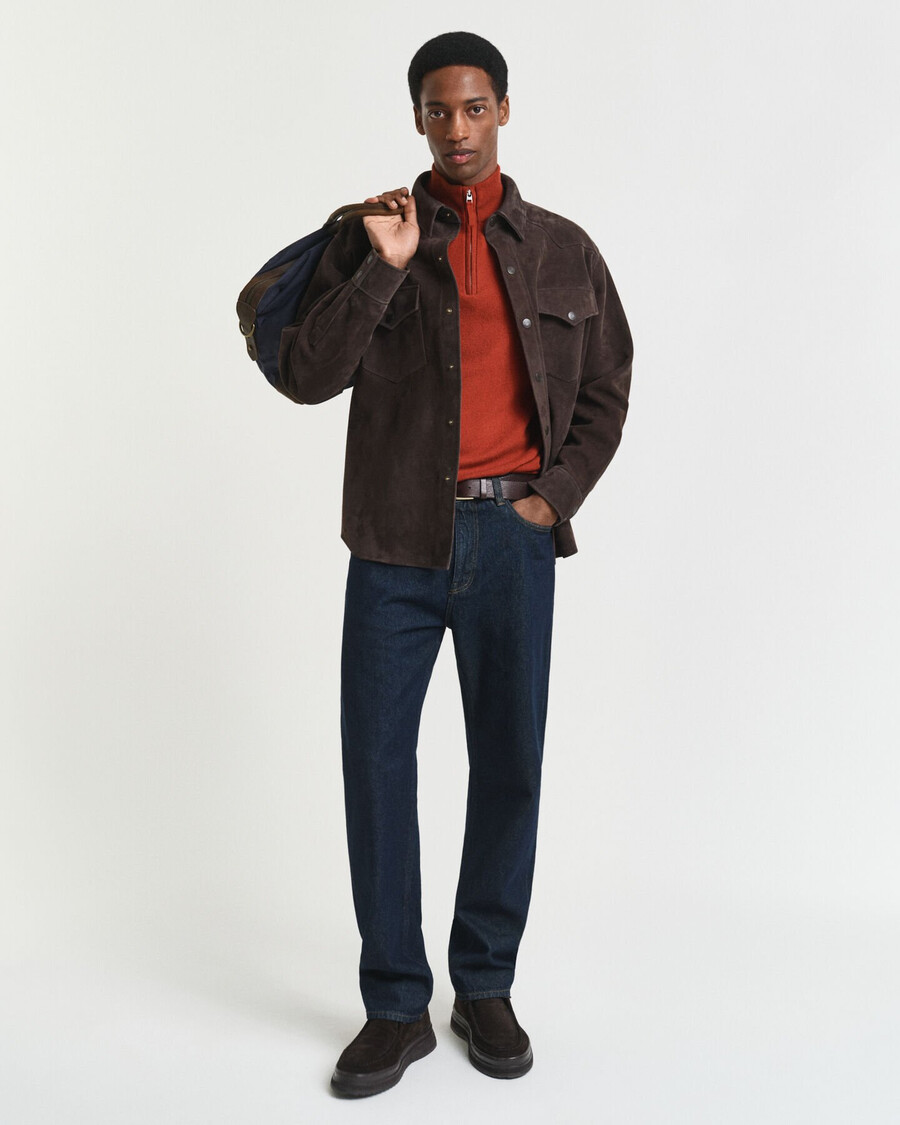 maglione con mezza zip in lana dagnello superfine - modern rust