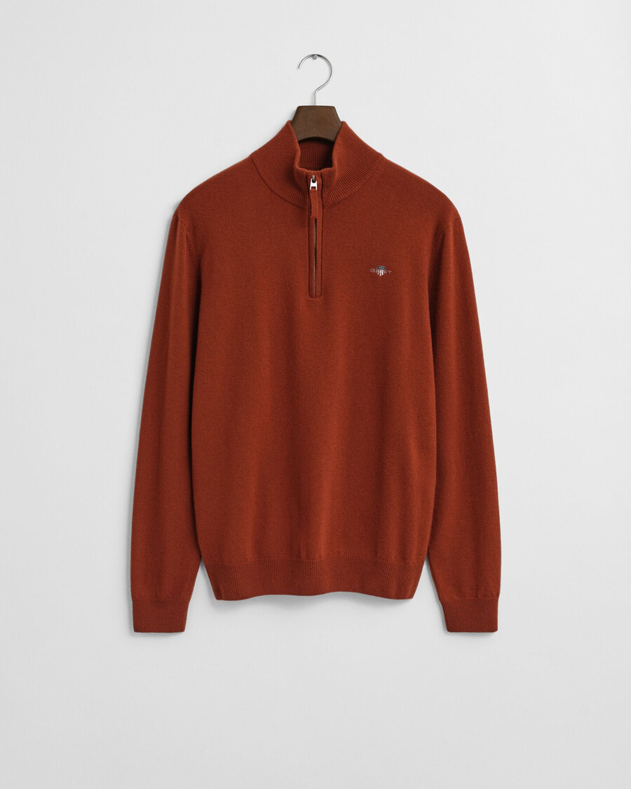 maglione con mezza zip in lana dagnello superfine - modern rust