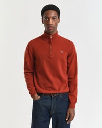maglione con mezza zip in lana dagnello superfine - modern rust