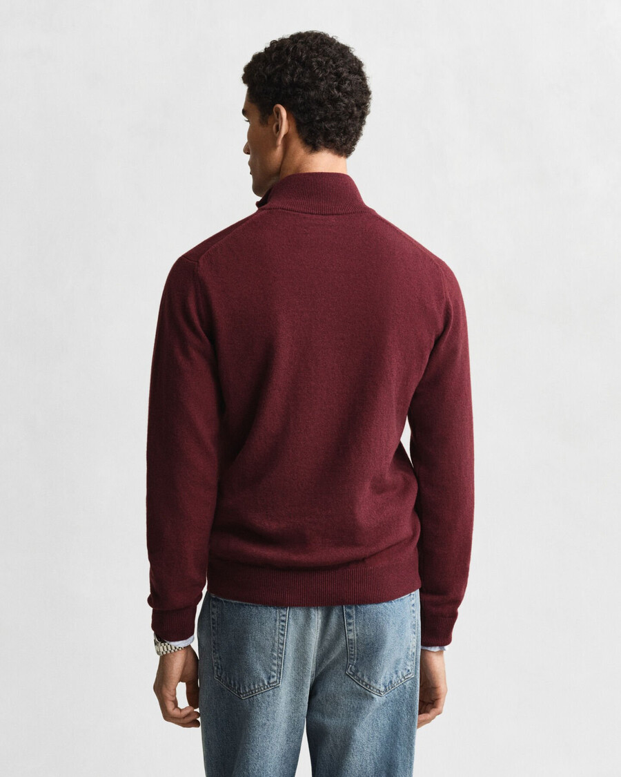 maglione con mezza zip in lana dagnello superfine - bordeaux melange