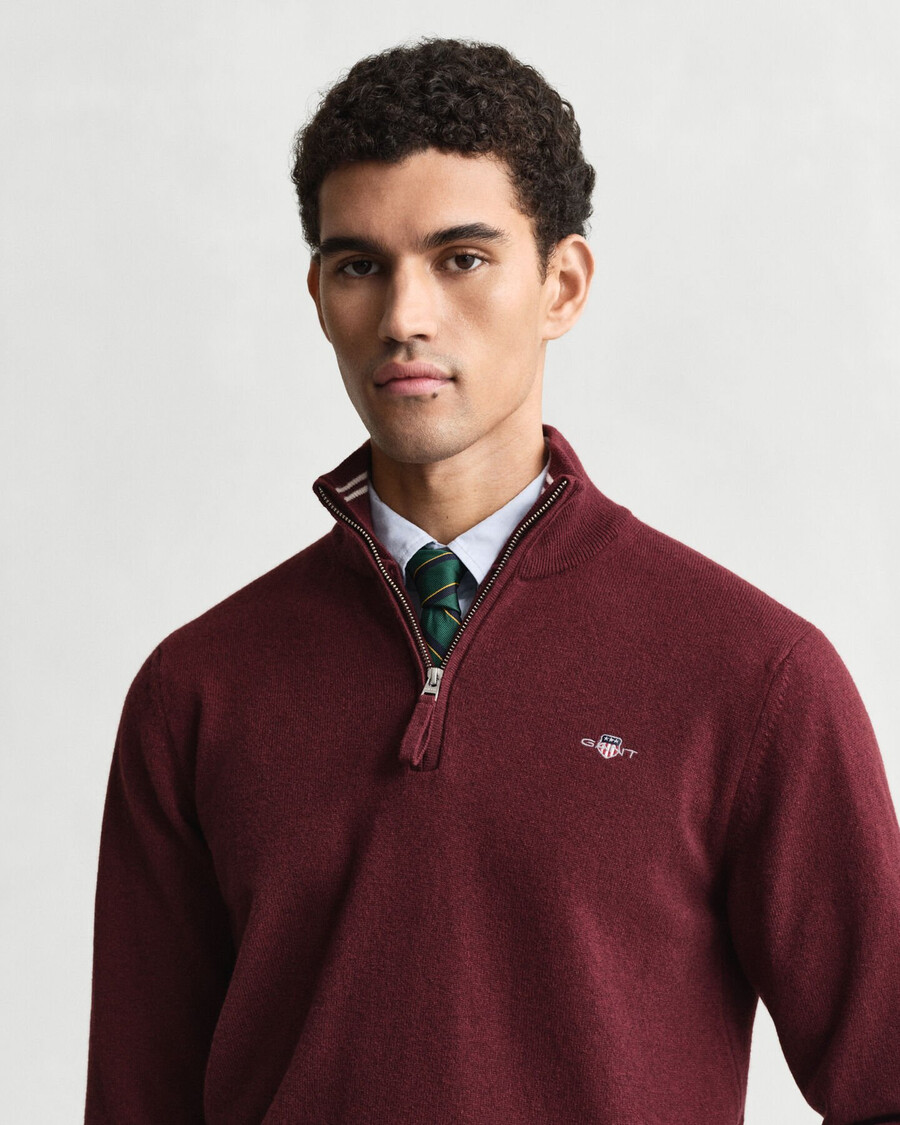 maglione con mezza zip in lana dagnello superfine - bordeaux melange