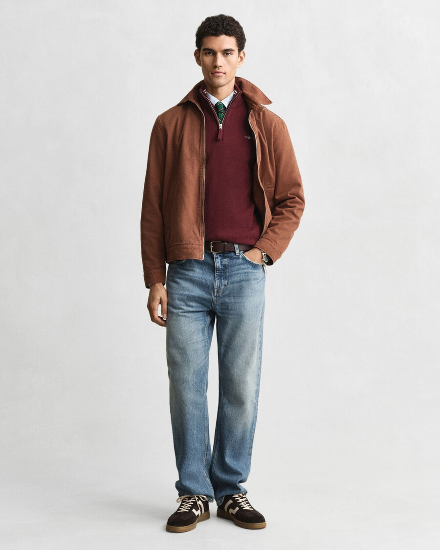 maglione con mezza zip in lana dagnello superfine - bordeaux melange