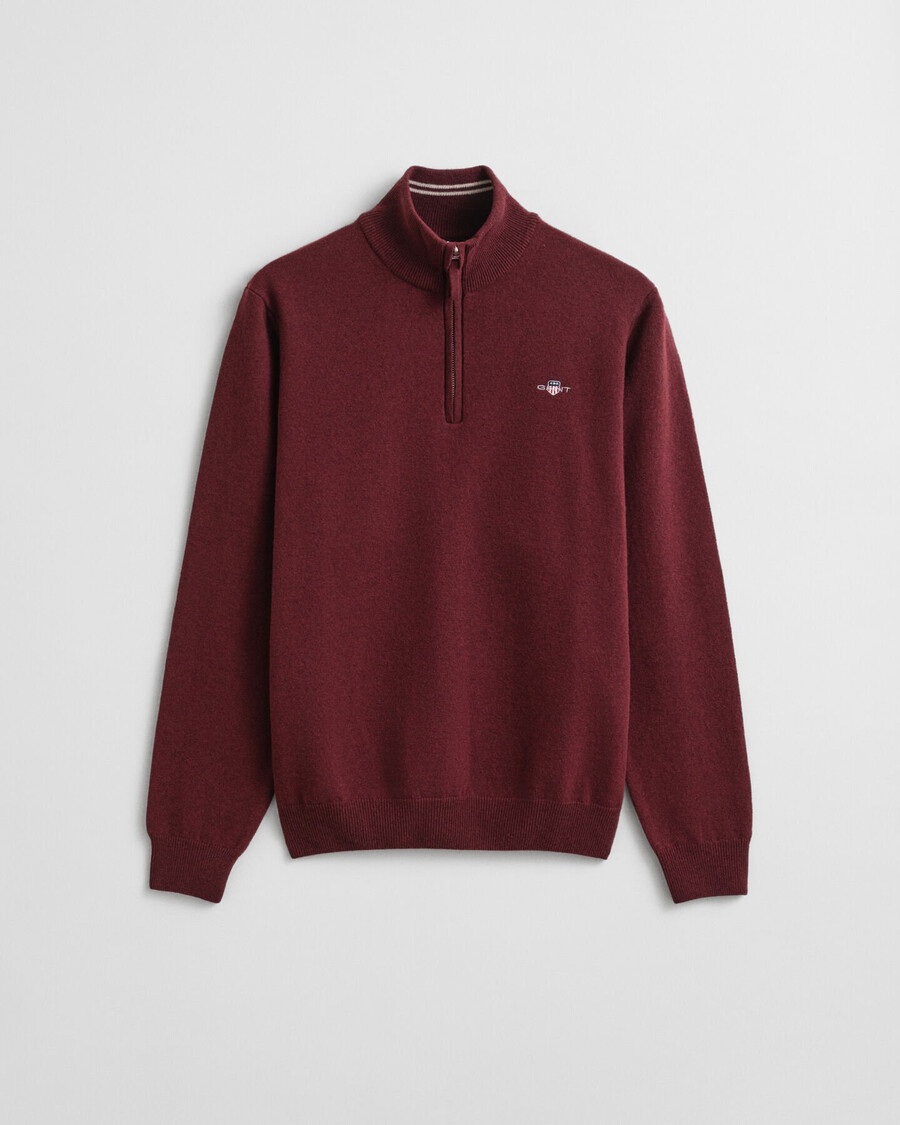 maglione con mezza zip in lana dagnello superfine - bordeaux melange