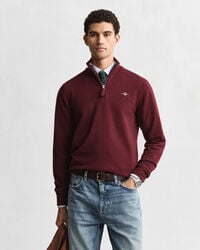 maglione con mezza zip in lana dagnello superfine - bordeaux melange