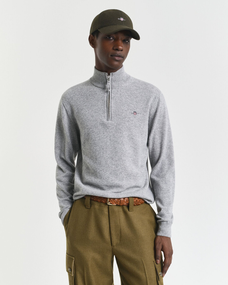 maglione con mezza zip in lana dagnello superfine - grigio melange