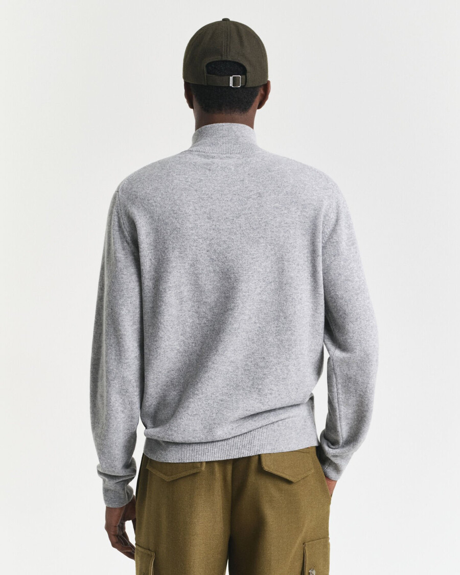 maglione con mezza zip in lana dagnello superfine - grigio melange