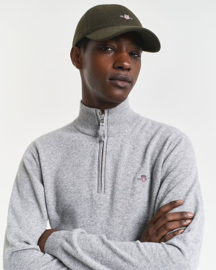 maglione con mezza zip in lana dagnello superfine - grigio melange