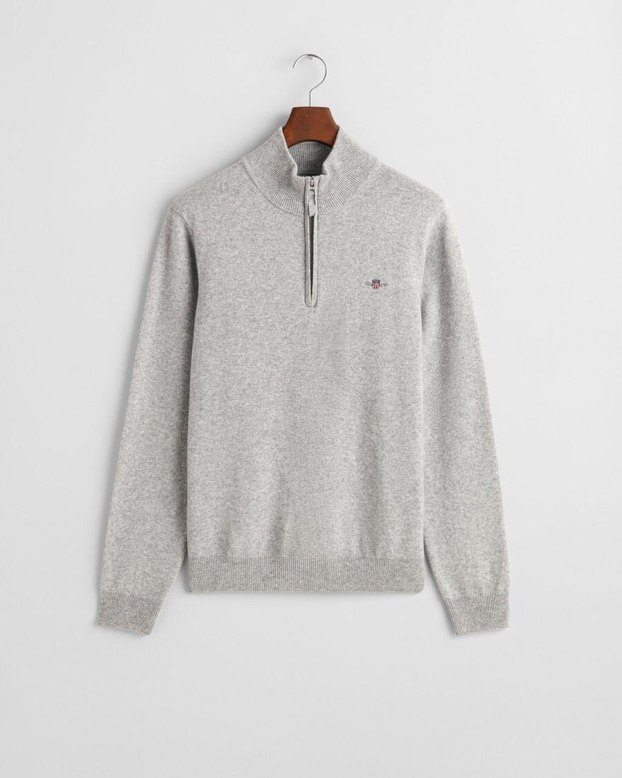 maglione con mezza zip in lana dagnello superfine - grigio melange