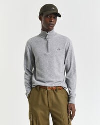 maglione con mezza zip in lana dagnello superfine - grigio melange
