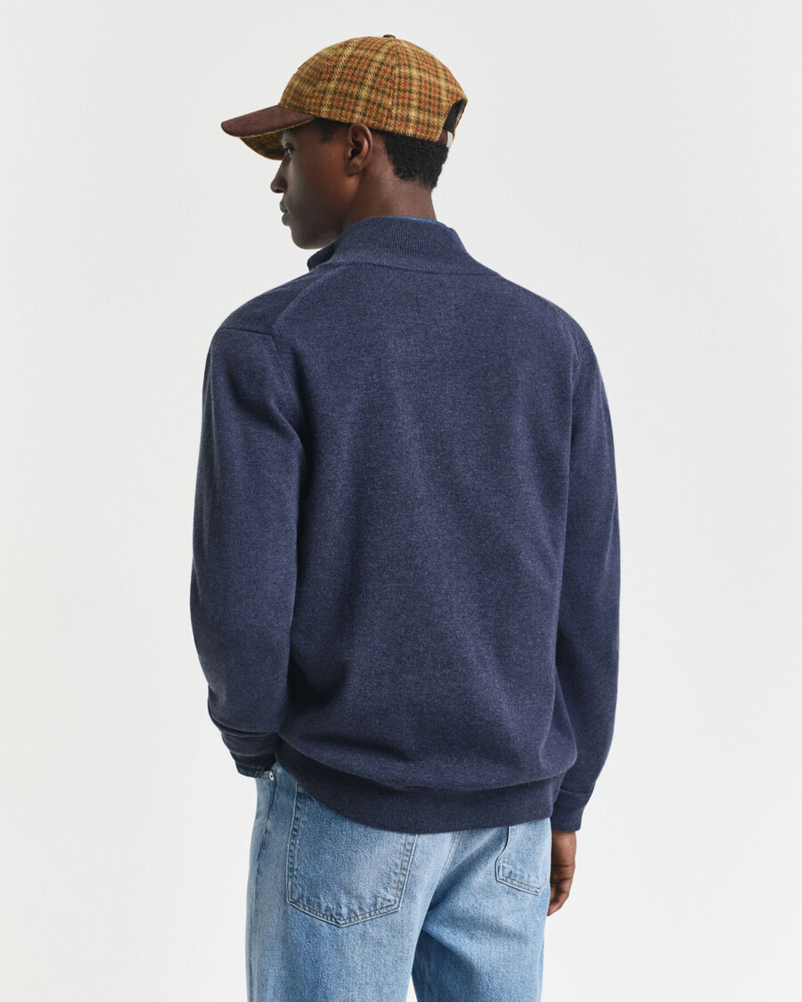 cardigan con cerniera in lana dagnello superfine - blu navy melange scuro