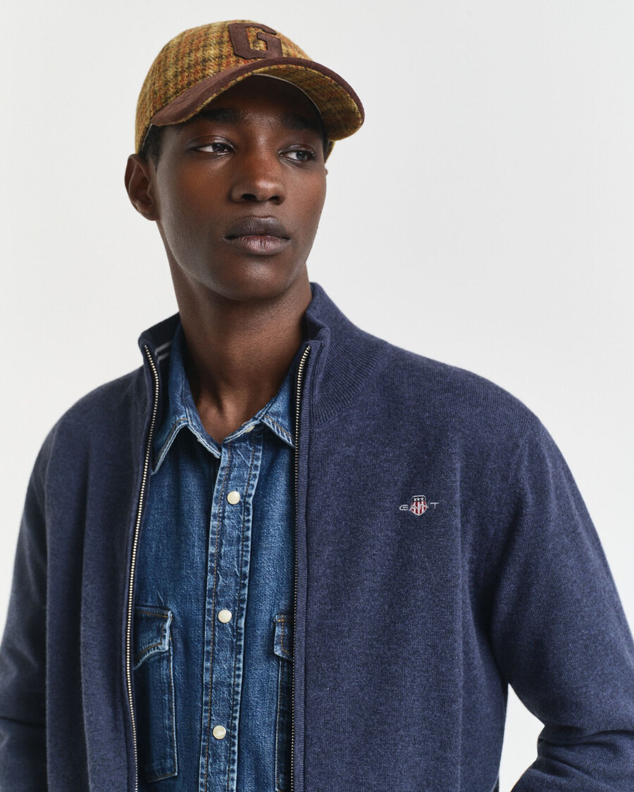 cardigan con cerniera in lana dagnello superfine - blu navy melange scuro