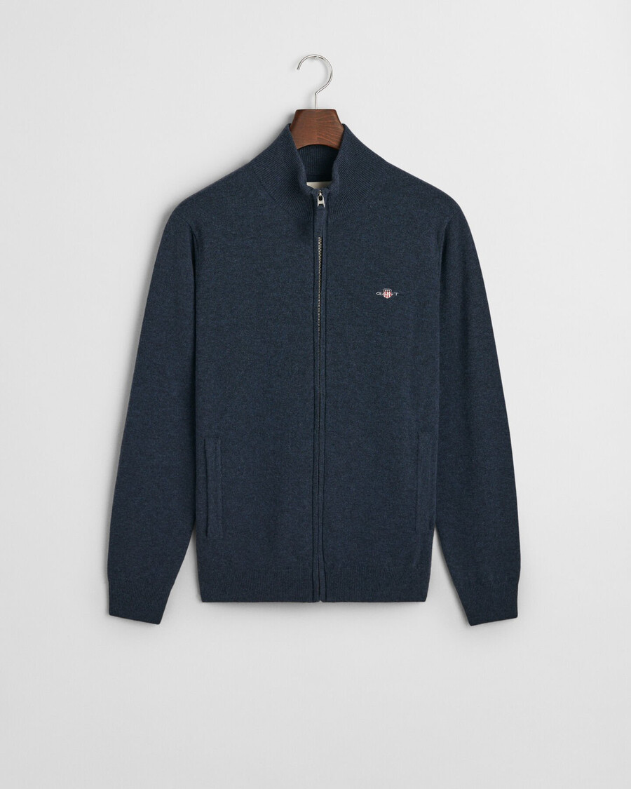 cardigan con cerniera in lana dagnello superfine - blu navy melange scuro