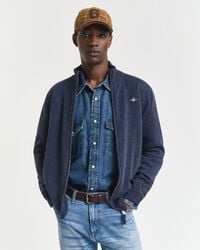 cardigan con cerniera in lana dagnello superfine - blu navy melange scuro
