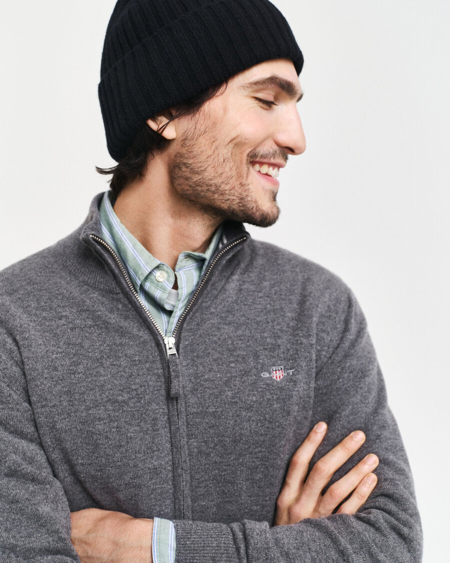 cardigan con zip in lana dagnello superfine - charcoal melange
