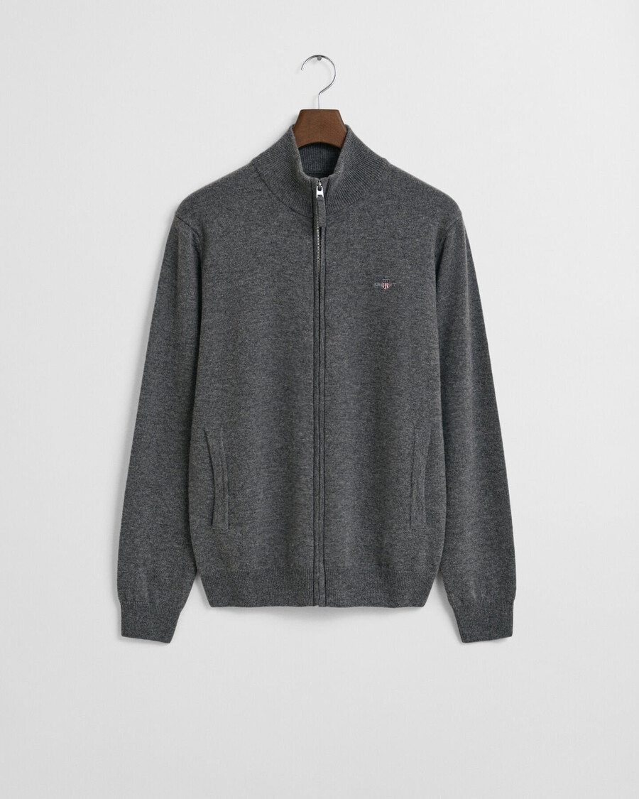cardigan con zip in lana dagnello superfine - charcoal melange