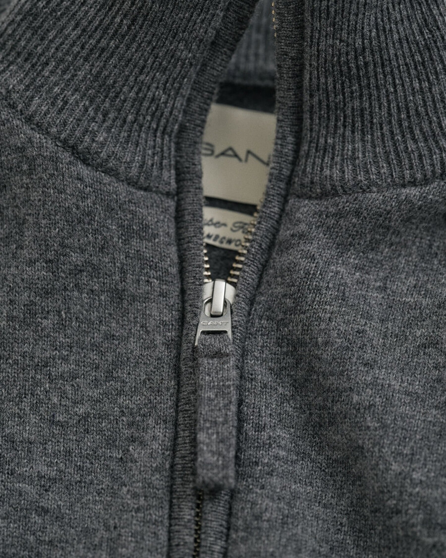 cardigan con zip in lana dagnello superfine - charcoal melange