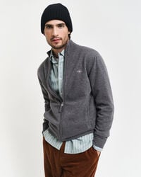 cardigan con zip in lana dagnello superfine - charcoal melange