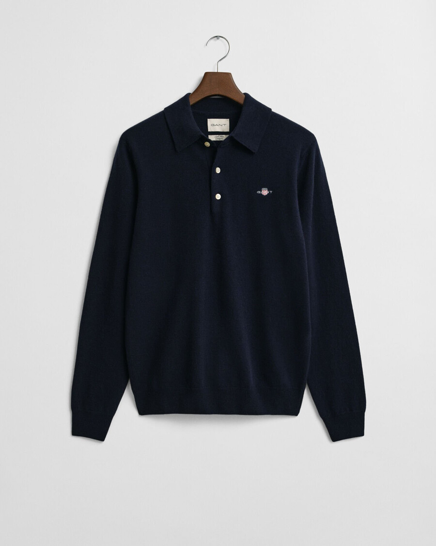 maglione polo in lana dagnello superfine - blu marino