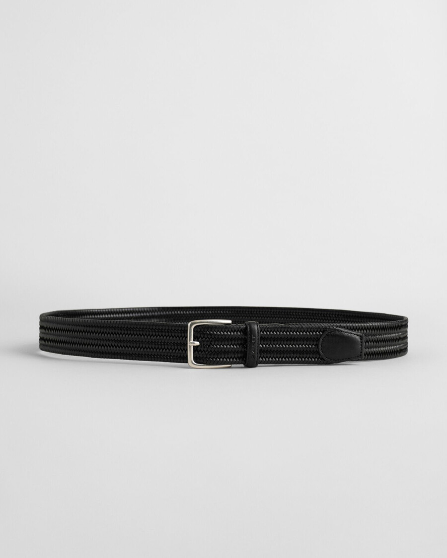 cintura elastica in pelle intrecciata - nera