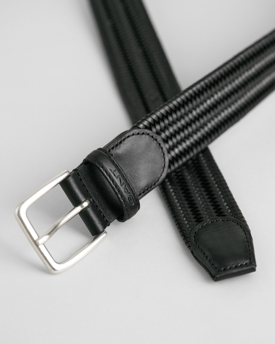 cintura elastica in pelle intrecciata - nera