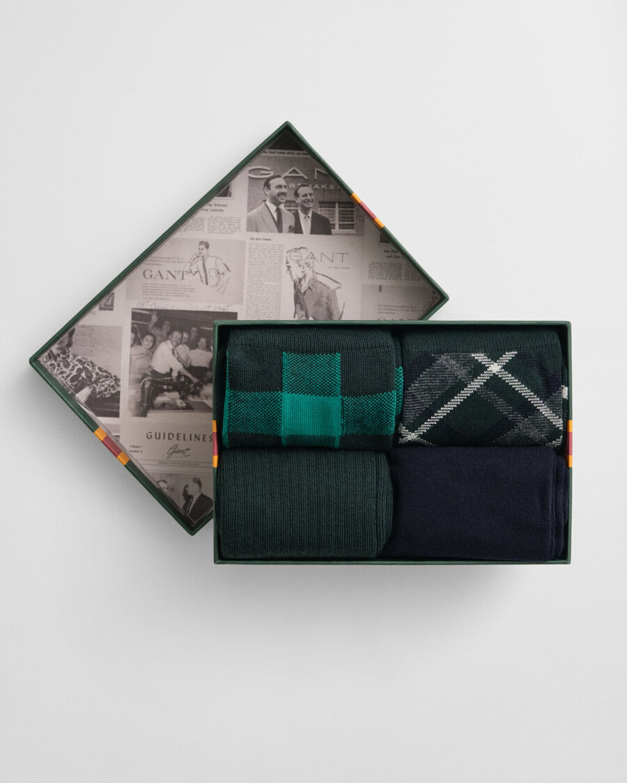 confezione regalo da 4 calzini a quadri e tinta unita - tartan verde