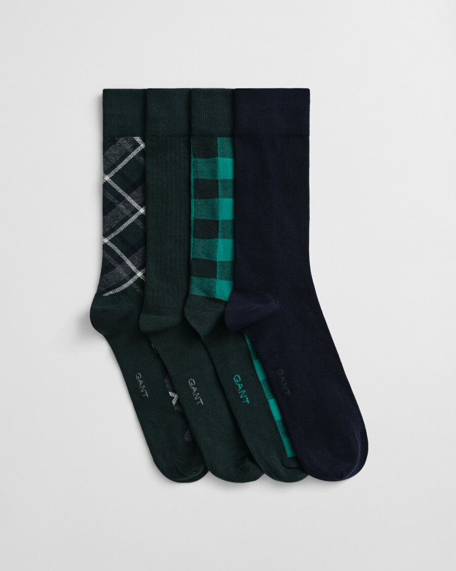 confezione regalo da 4 calzini a quadri e tinta unita - tartan verde