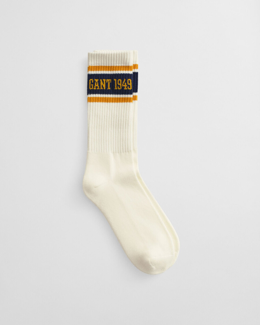 calzini sportivi con logo a righe - crema