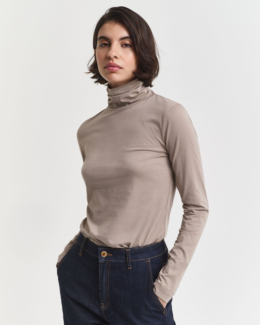 maglia a collo alto in cotone leggero - beige talpa