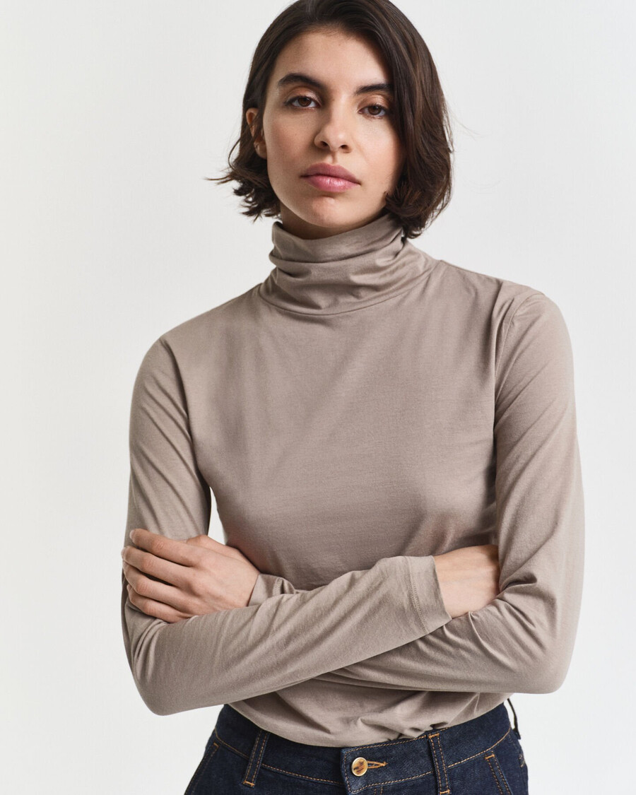 maglia a collo alto in cotone leggero - beige talpa