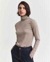maglia a collo alto in cotone leggero - beige talpa