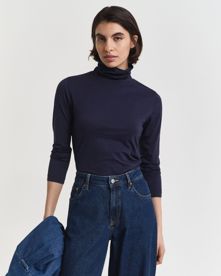 maglia a collo alto in cotone leggero - blu sera