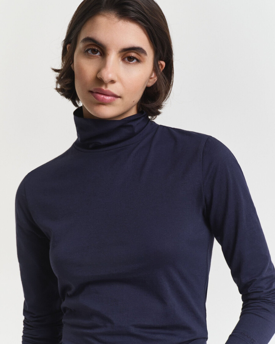 maglia a collo alto in cotone leggero - blu sera