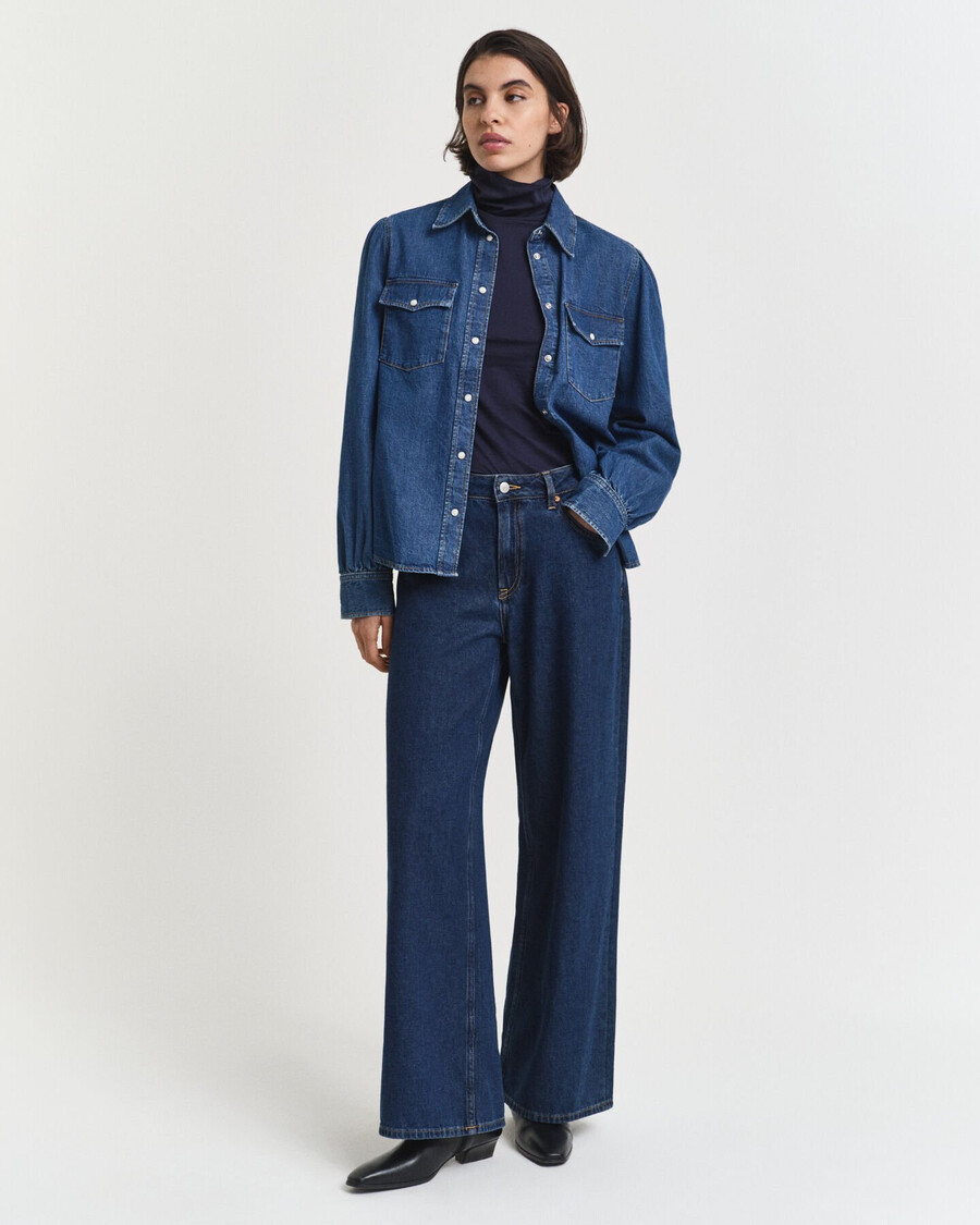 maglia a collo alto in cotone leggero - blu sera