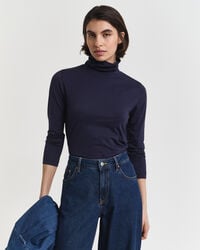 maglia a collo alto in cotone leggero - blu sera