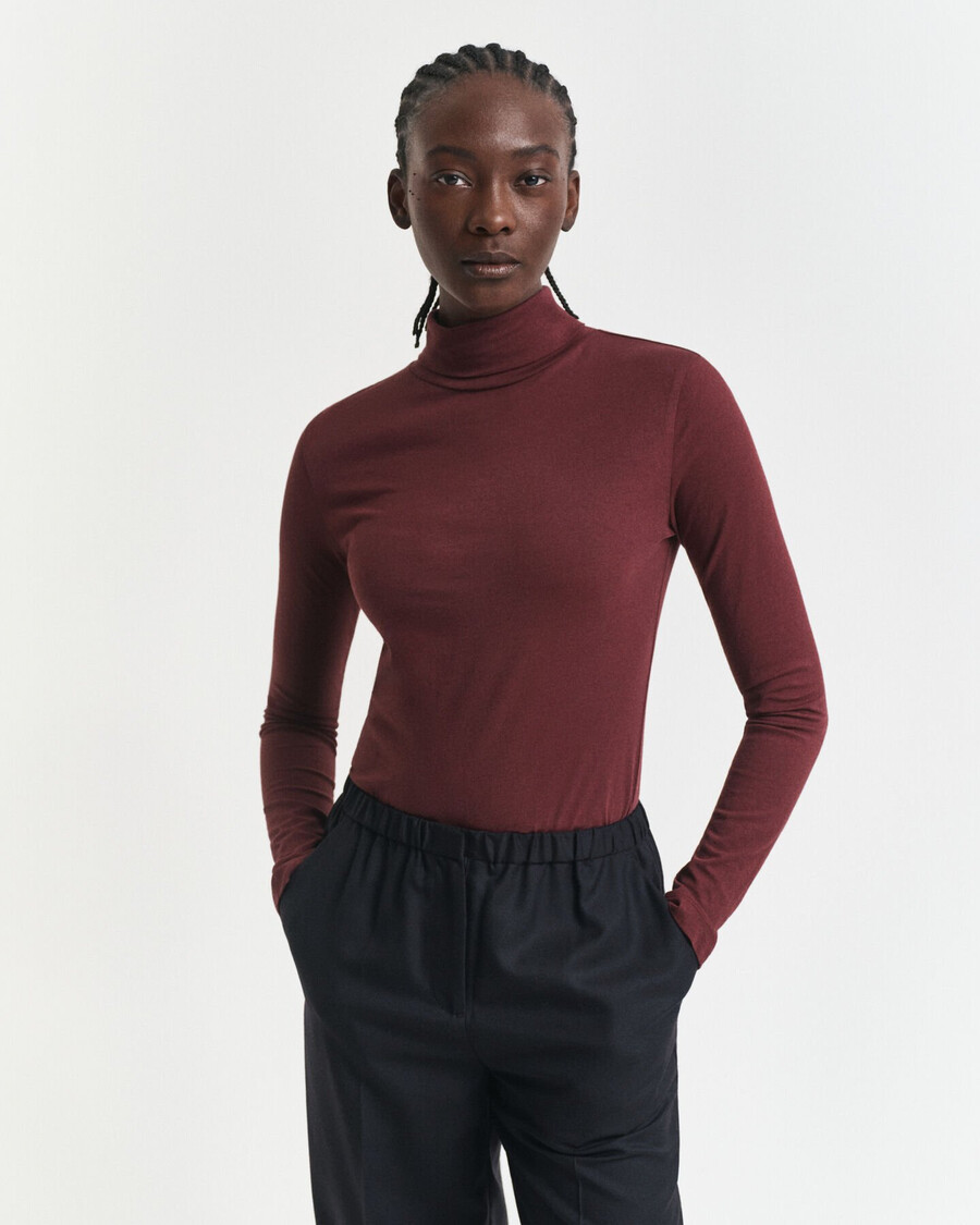 maglia a collo alto in cotone leggero - prugna vino