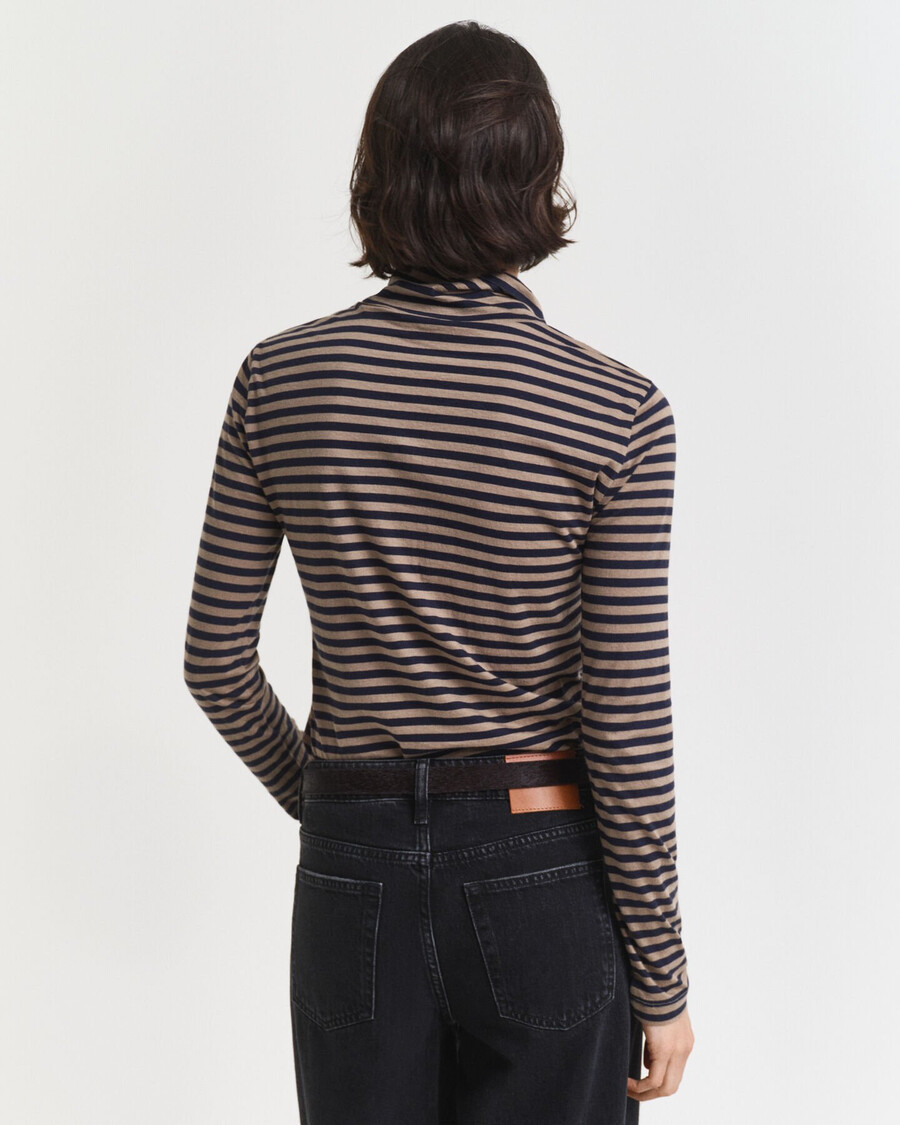 maglia a collo alto in cotone a righe leggero - beige talpa