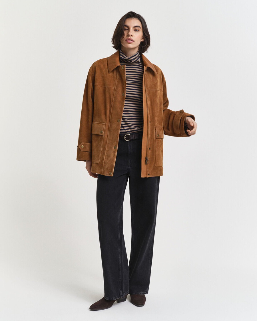 maglia a collo alto in cotone a righe leggero - beige talpa