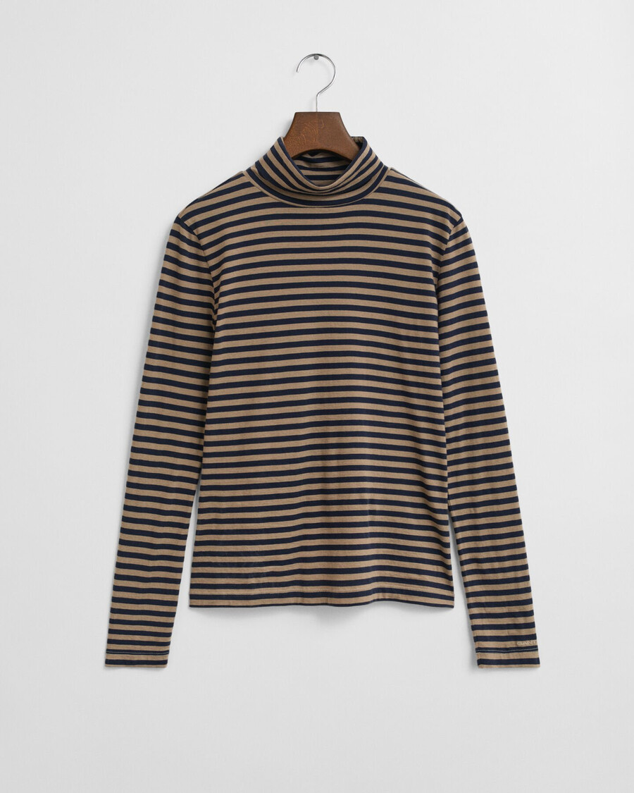 maglia a collo alto in cotone a righe leggero - beige talpa