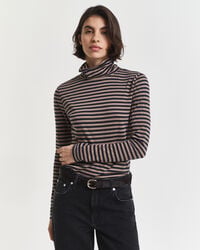 maglia a collo alto in cotone a righe leggero - beige talpa