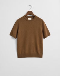 maglione girocollo a maniche corte in lana dagnello superfine - cachi caldo