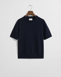 maglione girocollo a maniche corte in lana dagnello superfine - blu sera