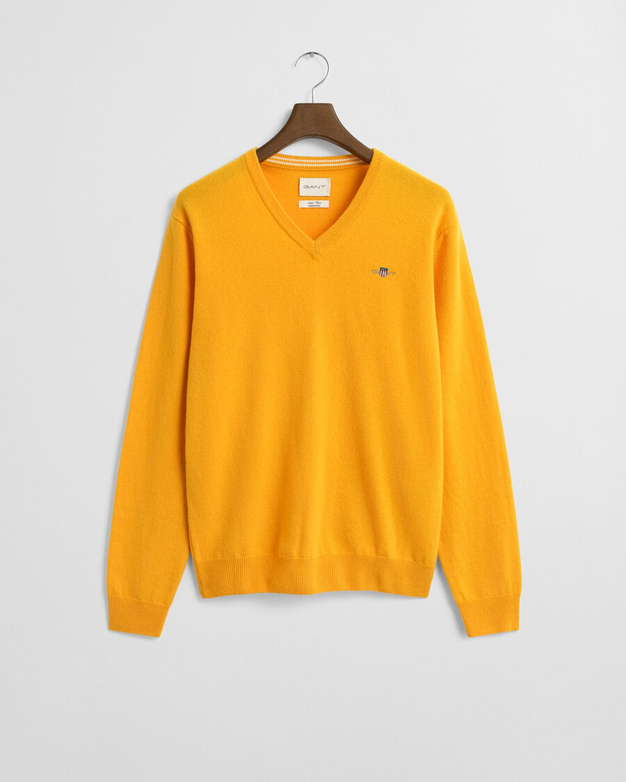 maglione con scollo a v in lana dagnello superfine - lichene giallo