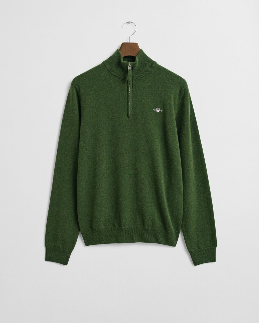 maglione con mezza zip in lana dagnello superfine - verde muschio