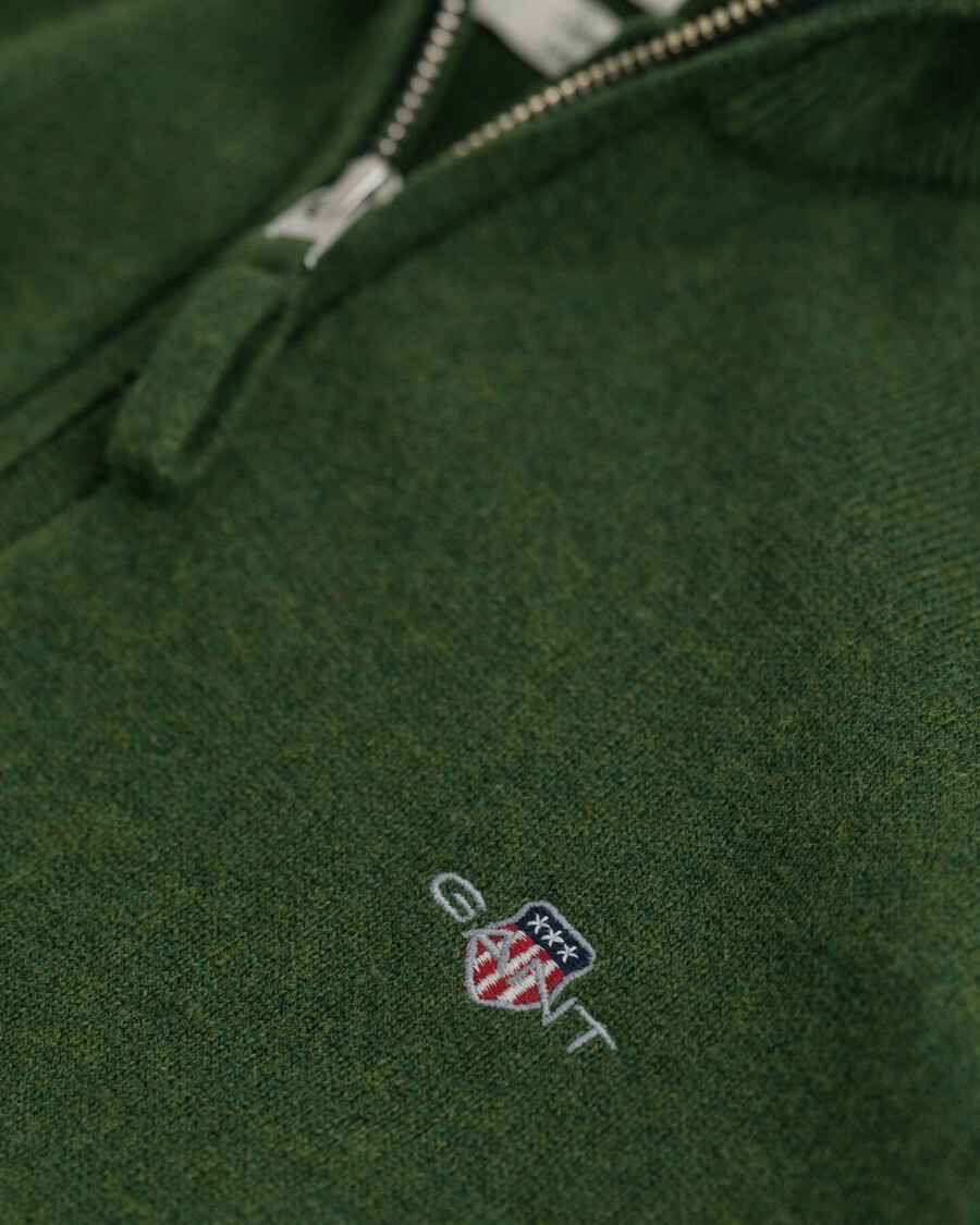 maglione con mezza zip in lana dagnello superfine - verde muschio