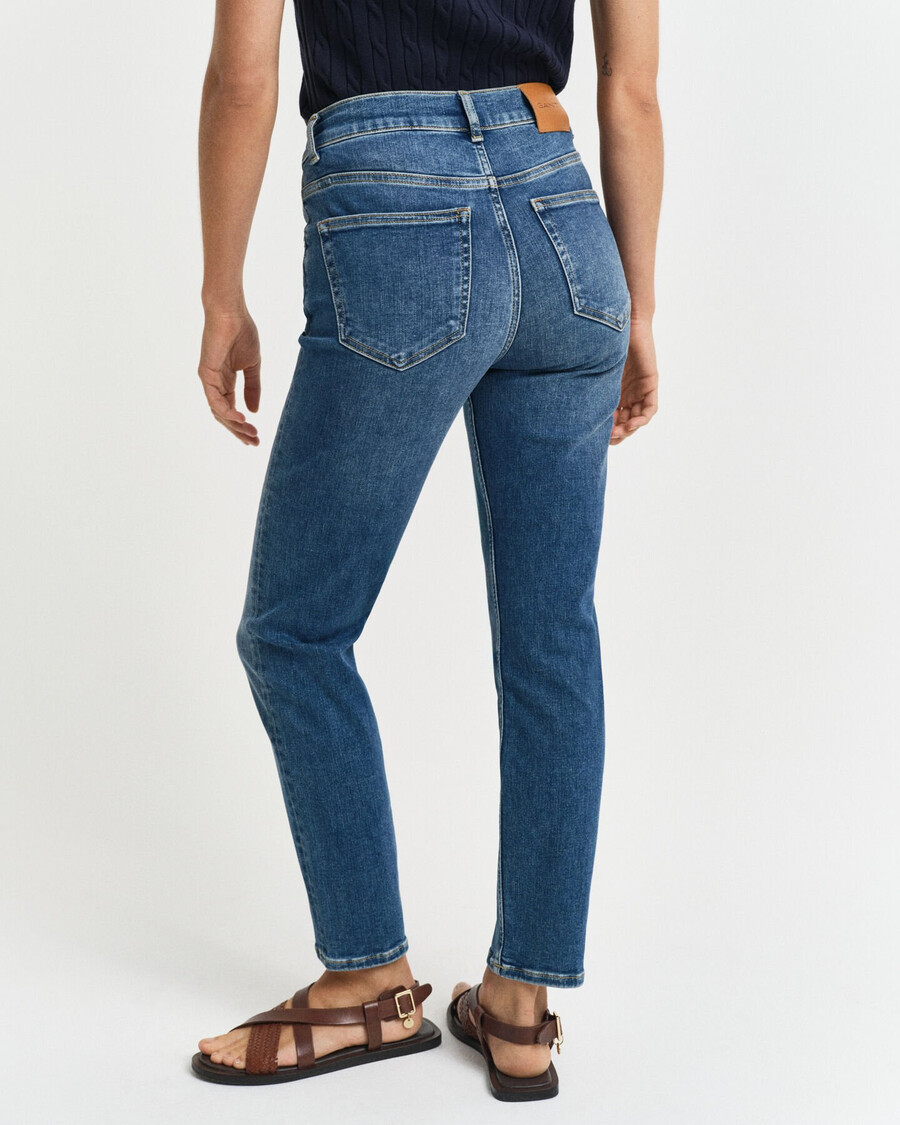 jeans slim fit cropped - blu medio consumato