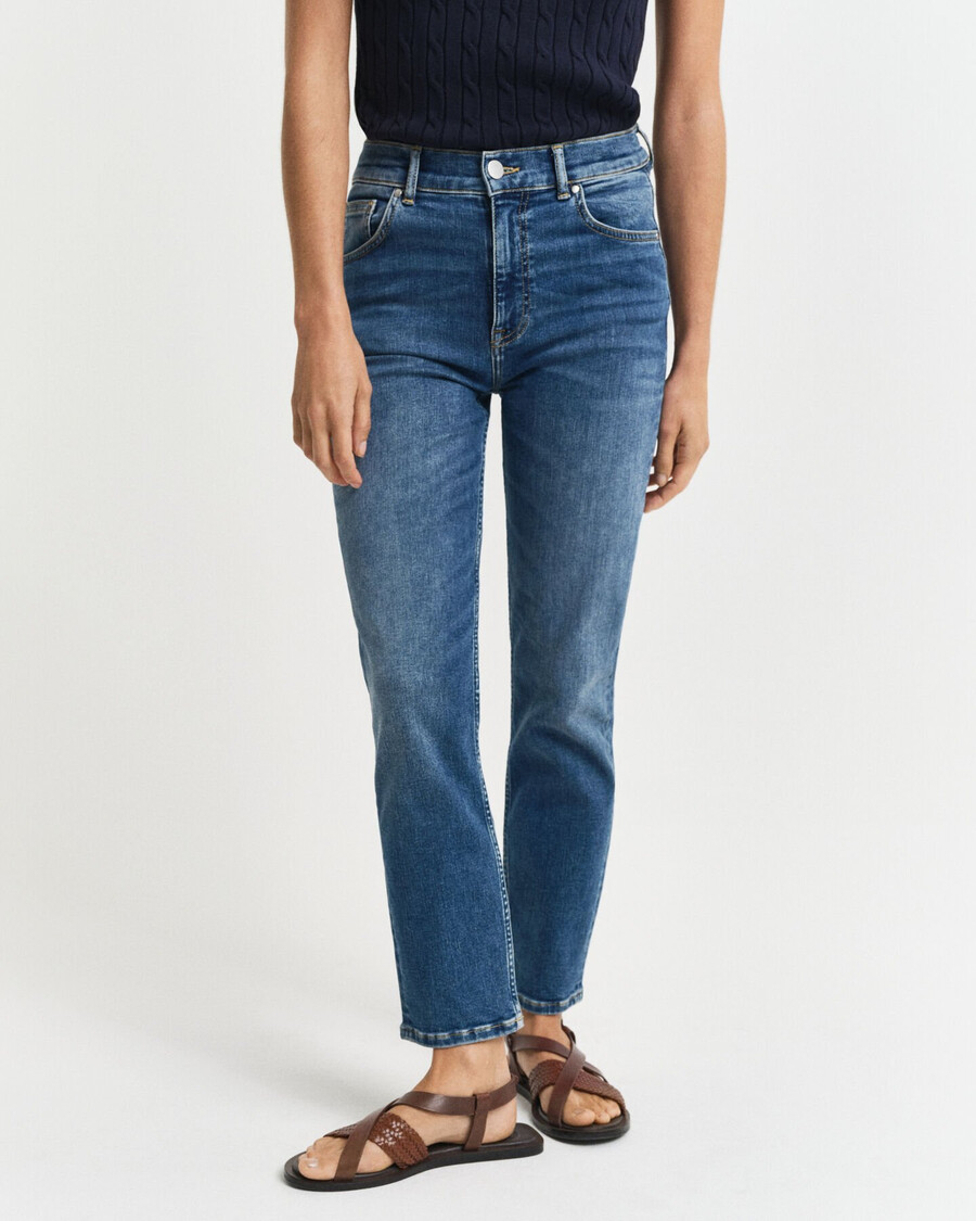 jeans slim fit cropped - blu medio consumato